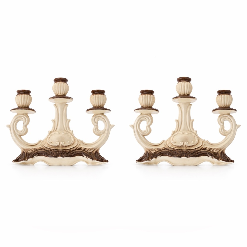Vintage Capodimonte Italy Porcelain Candelabra Set Pink Roses - Picture 3 of 4